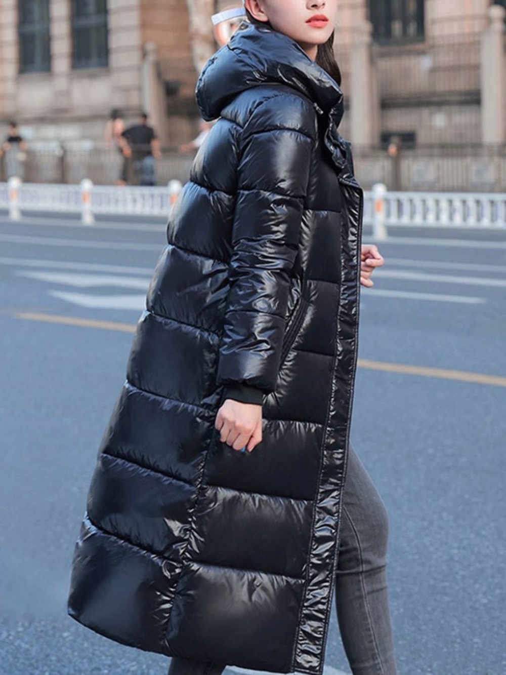 Steve Madden Black Long Quilted Hooded Puffer Coat